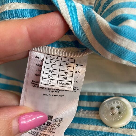 Brooks Brothers Seersucker Short Size‎ 4 Aqua Blue and White Stripe 100% Cotton - Picture 4 of 10